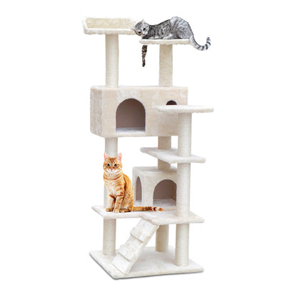 i.Pet Cat Tree 134cm Trees Scratching Post Scratcher Tower Condo House Furniture Wood Beige