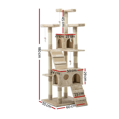 i.Pet Cat Tree 180cm Trees Scratching Post Scratcher Tower Condo House Furniture Wood Beige