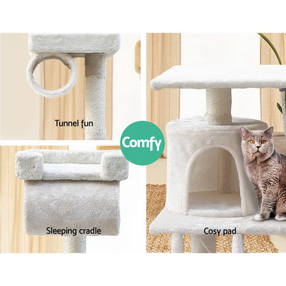 i.Pet Cat Tree 141cm Trees Scratching Post Scratcher Tower Condo House Furniture Wood Beige