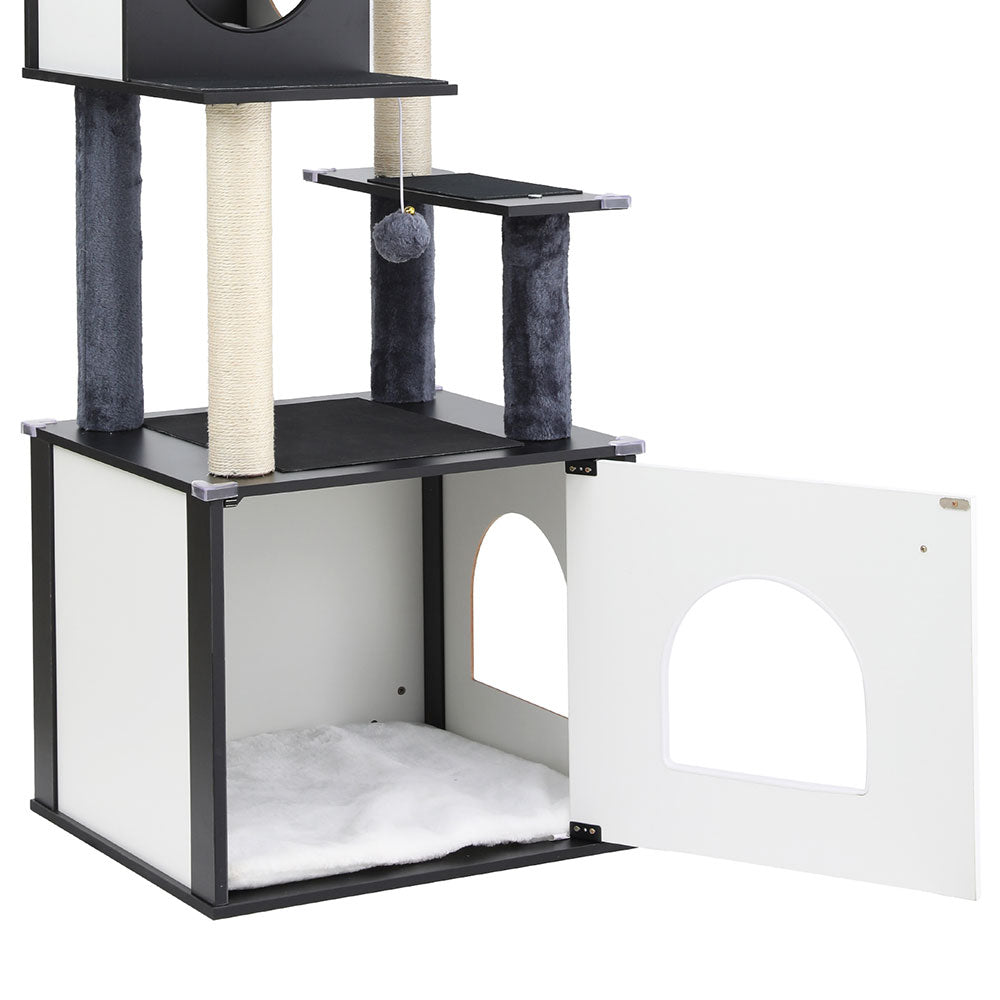 i.Pet Cat Tree Tower Scratching Post Scratcher 144cm Wood Bed Condo House Cabinet