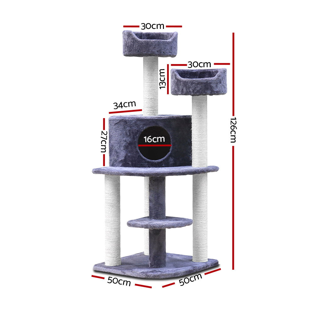 i.Pet Cat Tree Trees Scratching Post Scratcher Tower Condo House Grey 126cm