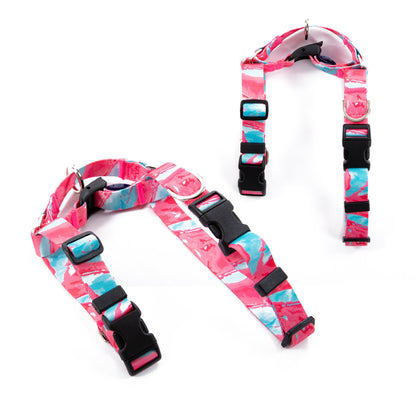 Dog Double-Lined Straps Harness Adjustable M MARBLE PINK