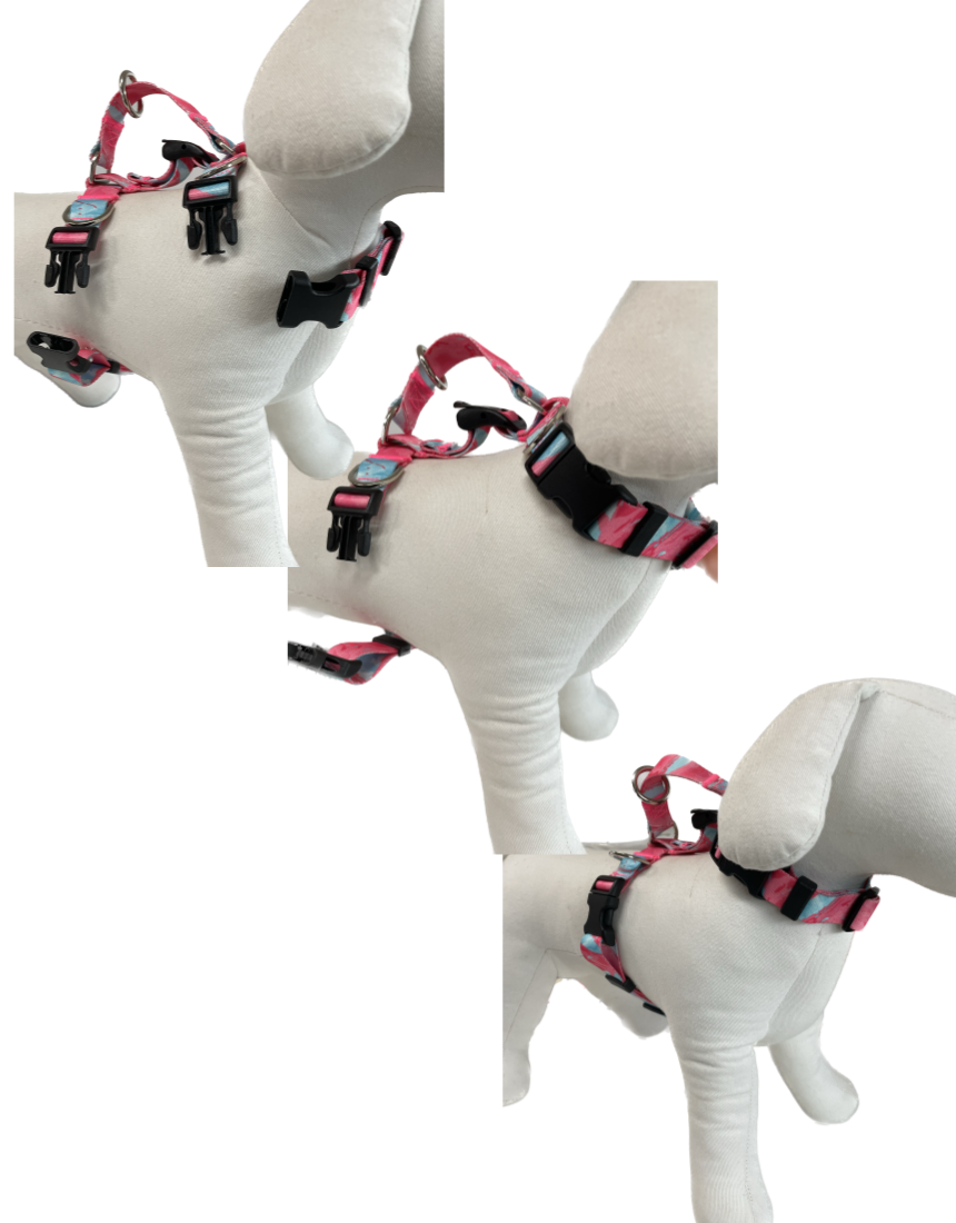 Dog Double-Lined Straps Harness Adjustable M NEON CAROL-PINK