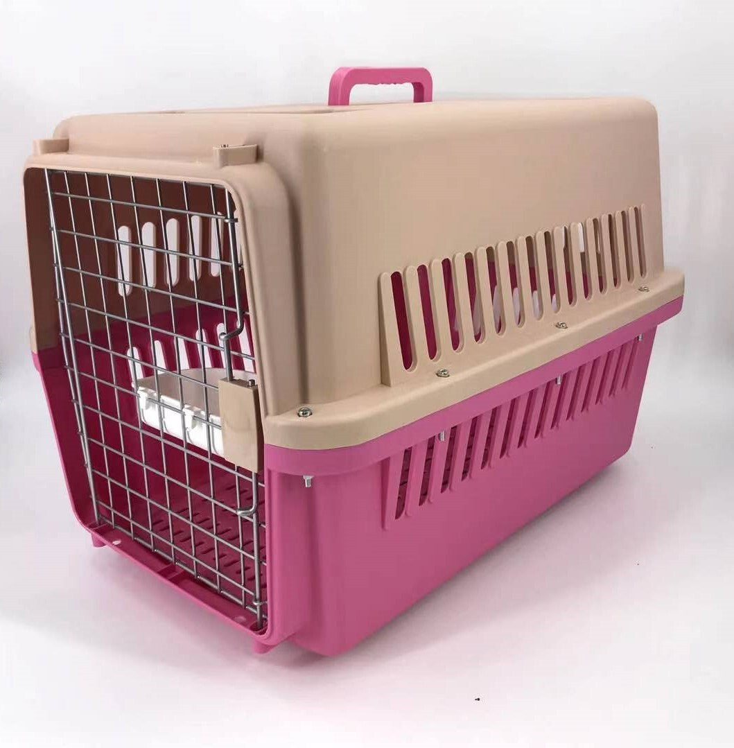 YES4PETS Large Dog Cat Crate Pet Carrier Airline Rabbit Cage With Tray And Bowl Pink