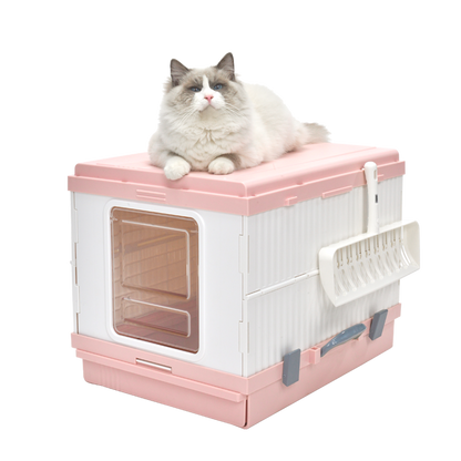 YES4PETS XL Portable Cat Toilet Litter Box Tray Foldable House with Handle and Scoop Pink