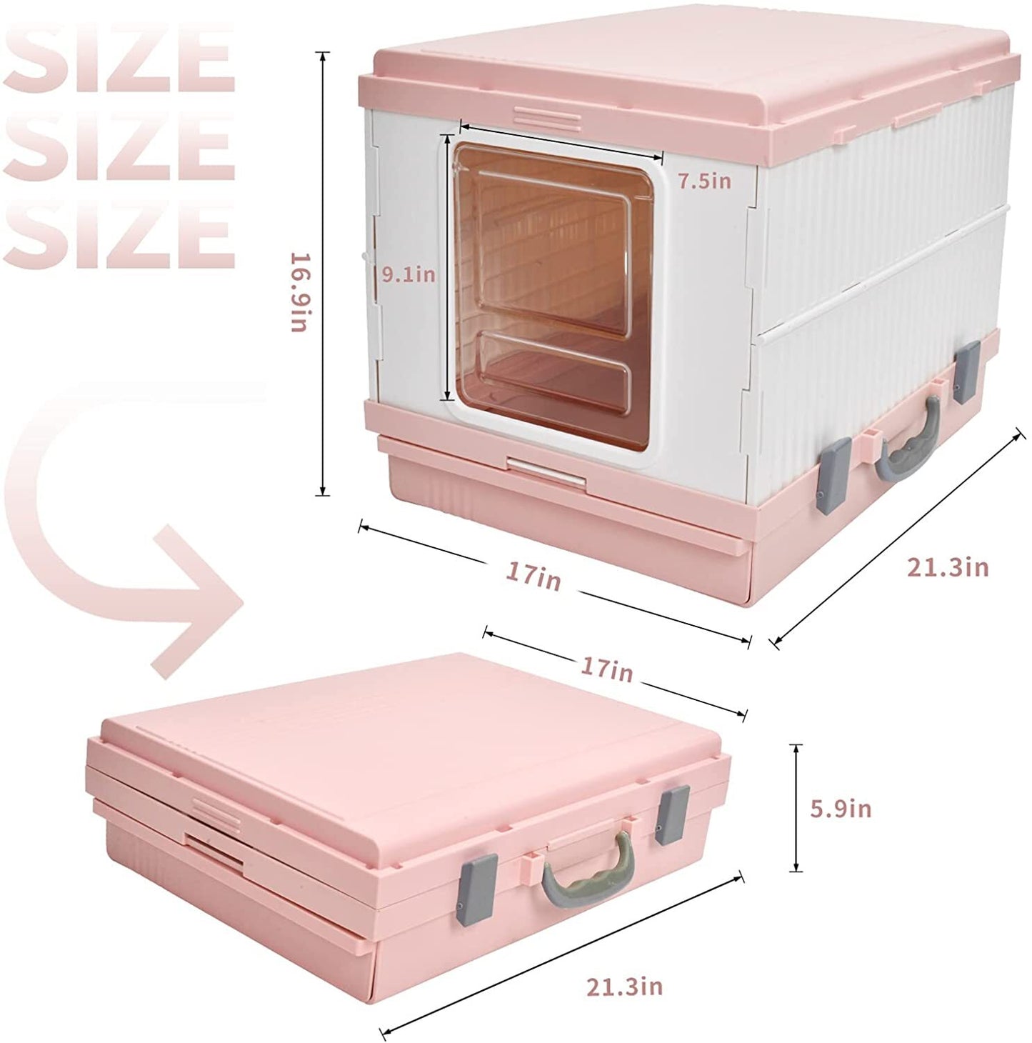 YES4PETS XL Portable Cat Toilet Litter Box Tray Foldable House with Handle and Scoop Pink