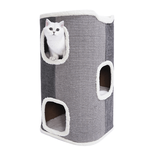 Tri-Level Square Cat Condo with Sherpa Lining