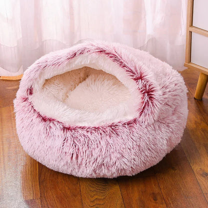 PawfectFriend Cozy Burrowing Cave Pet Bed for Dogs Cats Kitten Plush Warm Soft Sleeping Nest - pink small