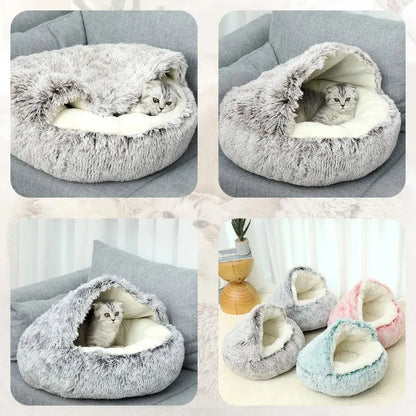 Grey Large PawfectFriend Cozy Burrowing Cave Pet Bed for Dogs Cats Kitten Plush Warm Soft Sleeping Nest - gray large