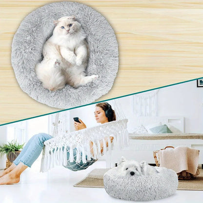 Medium-50cm gray-1 PawfectFriend Dog Pet Cat Calming Bed Plush Beds Large Fluffy Donut Comfy Cushion Puppy Mat