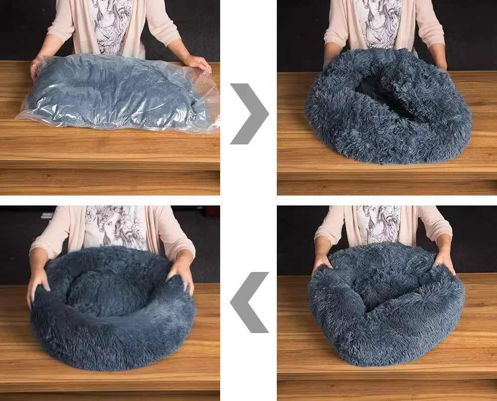 Medium-50cm gray-1 PawfectFriend Dog Pet Cat Calming Bed Plush Beds Large Fluffy Donut Comfy Cushion Puppy Mat