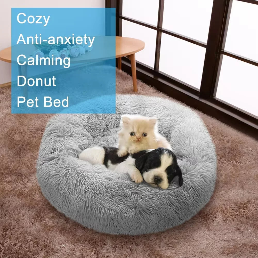 Medium-50cm gray-1 PawfectFriend Dog Pet Cat Calming Bed Plush Beds Large Fluffy Donut Comfy Cushion Puppy Mat