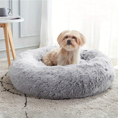 Medium-50cm gray-1 PawfectFriend Dog Pet Cat Calming Bed Plush Beds Large Fluffy Donut Comfy Cushion Puppy Mat