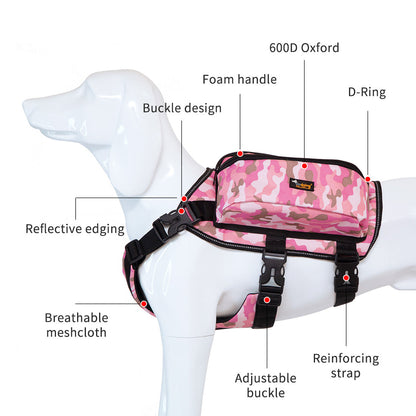 Ondoing Dog Backpack Harness Pet Carrier Saddle Bag Reflective Adjustable Outdoor Hiking-L-Camo Blue