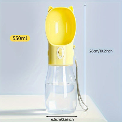 Portable Dog Water Bottle with Bowl Dispenser-500ml Yellow Pet Travel Cup, Leak-proof, One-Hand Operation