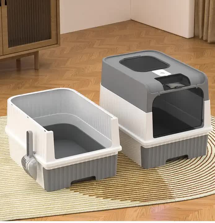 Black Large Enclosed Cat Litter Box with Drawer and Scoop-Odor Control, Removable Tray, Easy Clean Design