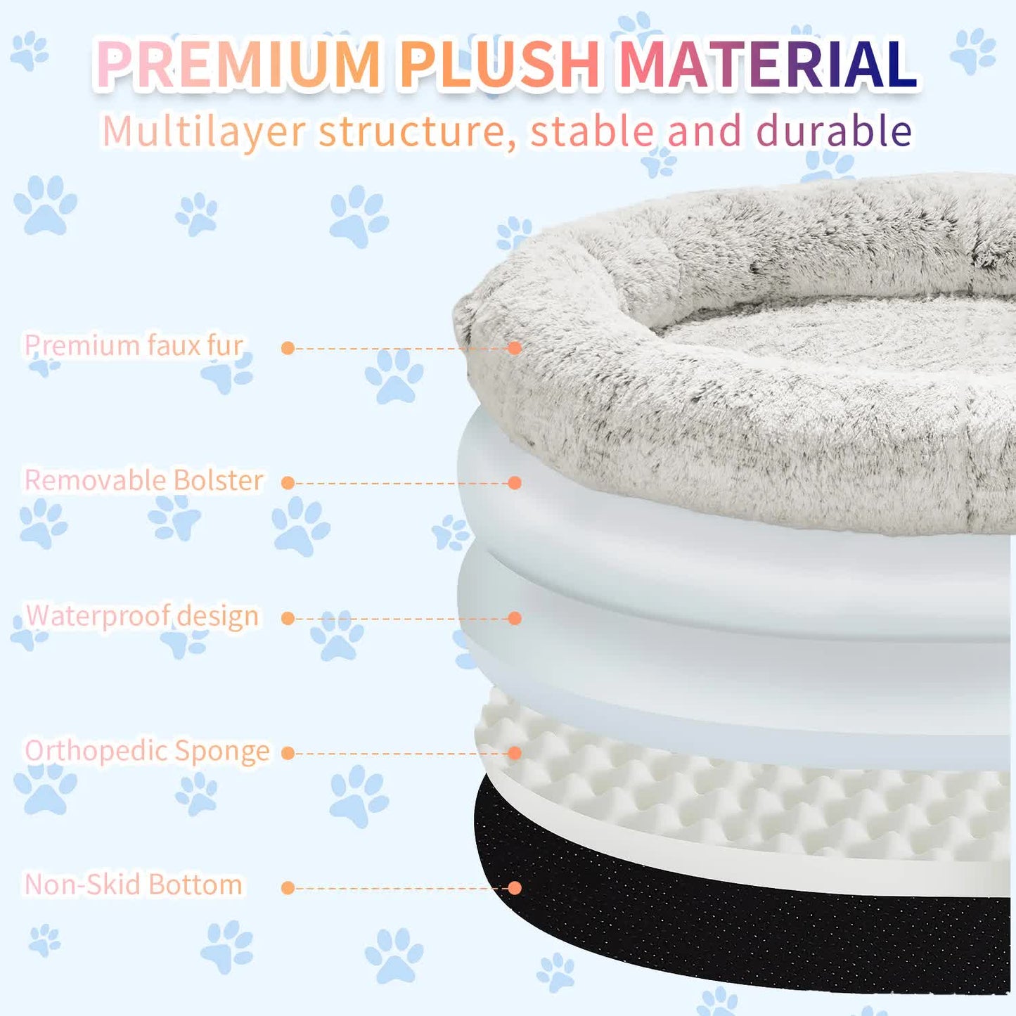 Fluffy Donut-Shaped Pet Bed- Soft, Cozy, and Anti-Anxiety for Dogs and Cats, Machine Washable  Gradient Coffee  Size:S 60*15*18cm