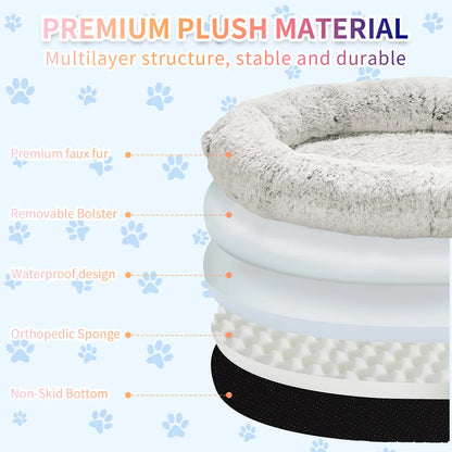 Fluffy Donut-Shaped Pet Bed- Soft, Cozy, and Anti-Anxiety for Dogs and Cats, Machine Washable  Beige Brown Size:L 90*65*20cm