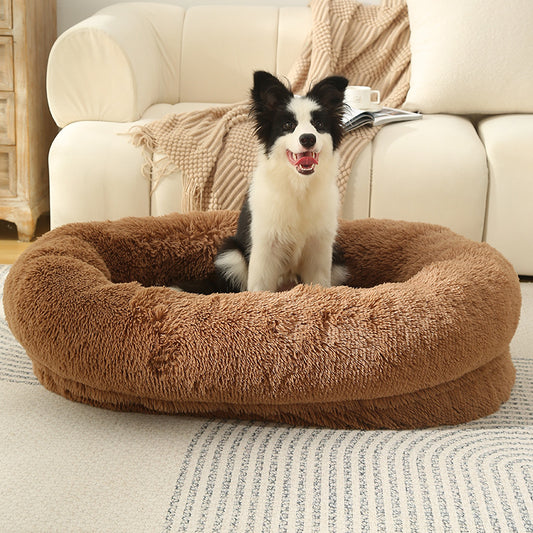 Fluffy Donut-Shaped Pet Bed- Soft, Cozy, and Anti-Anxiety for Dogs and Cats, Machine Washable  khaki  Size:S 60*15*18cm