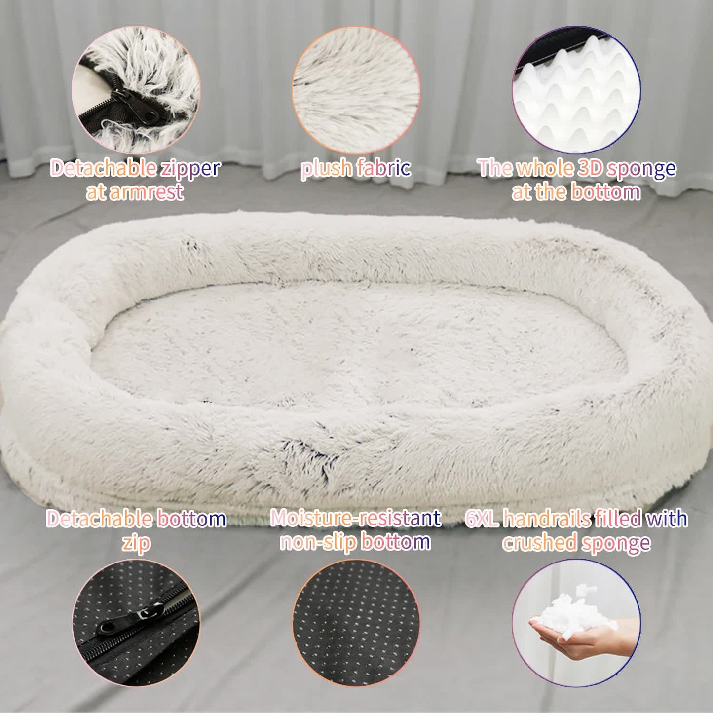 Fluffy Donut-Shaped Pet Bed- Soft, Cozy, and Anti-Anxiety for Dogs and Cats, Machine Washable  Purple Size:S 60*15*18cm