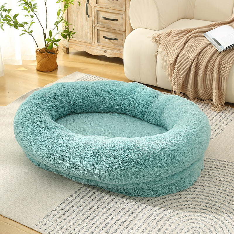 Fluffy Donut-Shaped Pet Bed- Soft, Cozy, and Anti-Anxiety for Dogs and Cats, Machine Washable  Emerald Green  Size:L 90*65*20cm