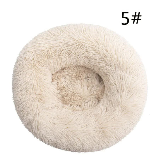 Calming Donut Pet Bed -Soft Faux Fur, Anti-Anxiety Fluffy Round Bed for Cats and Small Dogs (Light Brown)40cm