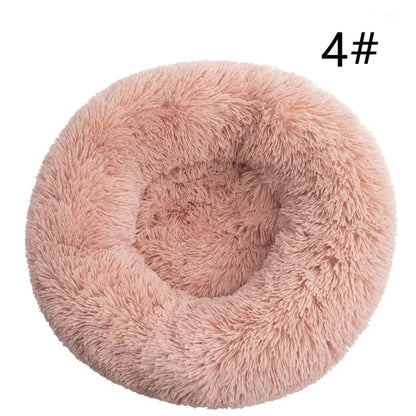 Calming Donut Pet Bed -Soft Faux Fur, Anti-Anxiety Fluffy Round Bed for Cats and Small Dogs (Blush Pink)50cm