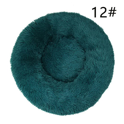 Calming Donut Pet Bed -Soft Faux Fur, Anti-Anxiety Fluffy Round Bed for Cats and Small Dogs (cyan blue)40cm