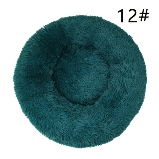 Calming Donut Pet Bed -Soft Faux Fur, Anti-Anxiety Fluffy Round Bed for Cats and Small Dogs (cyan blue)40cm