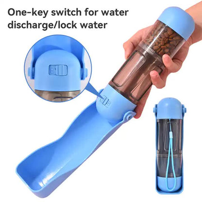 2-in-1 Portable Pet Water and Food Bottle - Leak-Proof Design with Water Lock and Easy Dispenser,300ml Water+200ml food feeder  Blue Colour