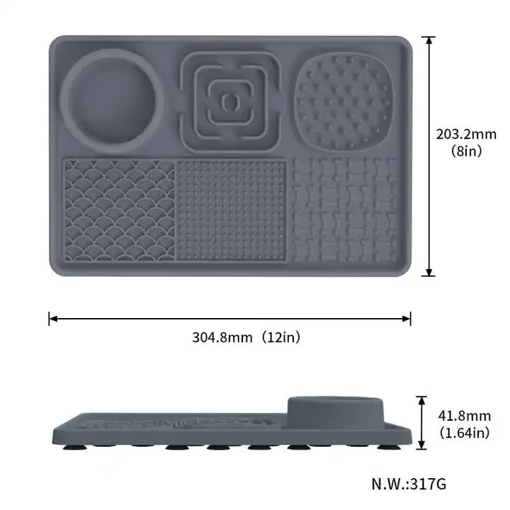 Multi-Functional Slow Feeder Mat for Dogs- Anti-Slip Lick Pad with Multiple Textures Rectangle 2PCS (Blue & Grey)