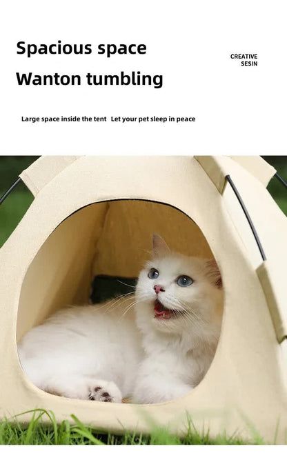 Outdoor Cat House,Pet Tent -Windproof and Dustproof Shelter for Small Pets, Apricot, Size: S  35*35*30cm