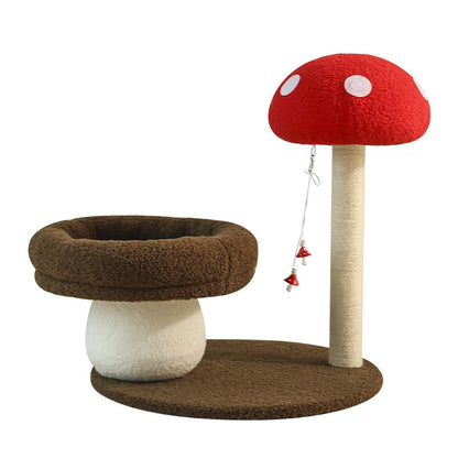 Mushroom-Themed Cat Tree with Cozy Bed and Scratching Post (48x48x58 cm)