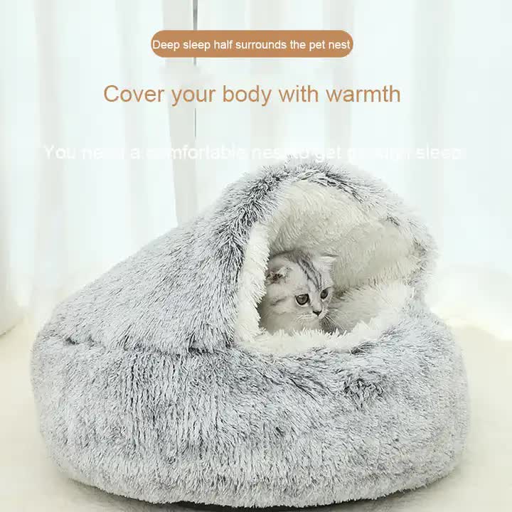 Cozy Green Plush Hooded Pet Bed - Ultra Soft Long Fur Cave Bed for Small Pets 50cm