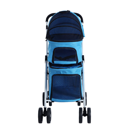 i.Pet Blue Pet Stroller Dog Pram Large Cat Carrier Travel Foldable 4 Wheels Double