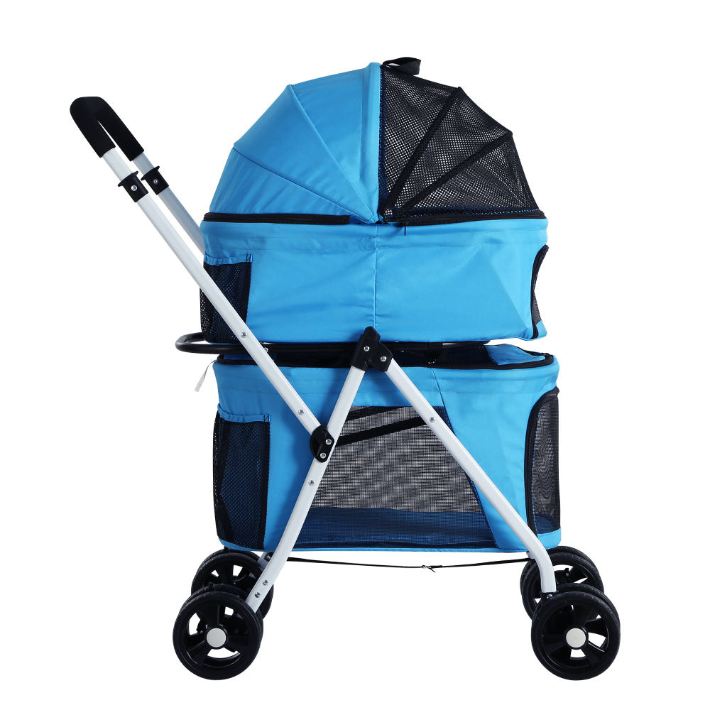 i.Pet Blue Pet Stroller Dog Pram Large Cat Carrier Travel Foldable 4 Wheels Double