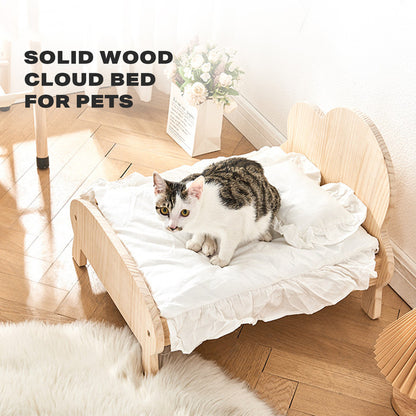 Cat Dog Wooden Bed Pet Sofa for Small Pet Wood Frame Beds With Bedding